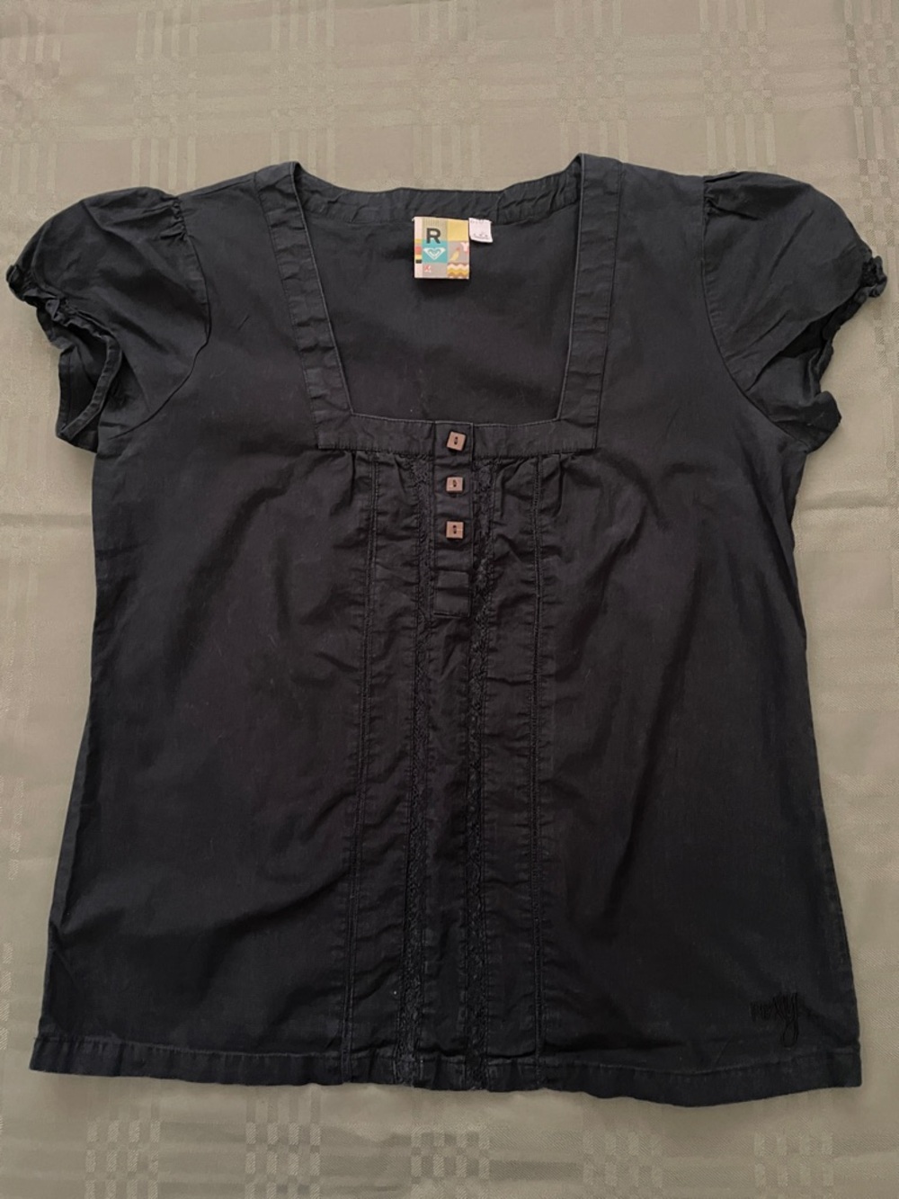 Roxy Black Square-Neck Short Sleeve Blouse